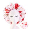 Magik Extra Large Long Hair Care Satin Bonnet Cap Night Sleep Hat Head Wrap Cover (White&Red Flower, 2) view 2