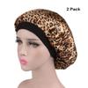 Magik Women Satin Night Sleep Cap Hair Bonnet Hat Silk Head Cover Wide Elastic Band (2 Pack, Leaf) view 1