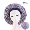 Magik Extra Large Long Hair Care Satin Bonnet Cap Night Sleep Hat Head Wrap Cover (Purple Flower, 2) view 1