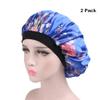 Magik Women Satin Night Sleep Cap Hair Bonnet Hat Silk Head Cover Wide Elastic Band (2 Pack, Blue Flower) view 1