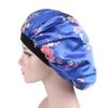 Magik Women Satin Night Sleep Cap Hair Bonnet Hat Silk Head Cover Wide Elastic Band (2 Pack, Blue Flower) view 3