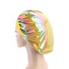 Magik Women Satin Night Sleep Cap Hair Bonnet Hat Silk Head Cover Wide Elastic Band (2 Pack, Holographic Yellow) view 3