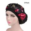 Magik Women Satin Night Sleep Cap Hair Bonnet Hat Silk Head Cover Wide Elastic Band (2 Pack, Black Flower) view 1