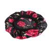 Magik Women Satin Night Sleep Cap Hair Bonnet Hat Silk Head Cover Wide Elastic Band (2 Pack, Black Flower) view 2