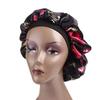 Magik Women Satin Night Sleep Cap Hair Bonnet Hat Silk Head Cover Wide Elastic Band (2 Pack, Black Flower) view 3