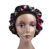 Magik Women Satin Night Sleep Cap Hair Bonnet Hat Silk Head Cover Wide Elastic Band (2 Pack, Black Flower) view 4