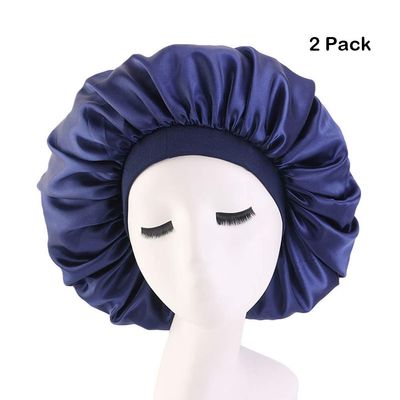 Magik Extra Large Long Hair Care Satin Bonnet Cap Night Sleep Hat Head Wrap Cover (Navy, 2)