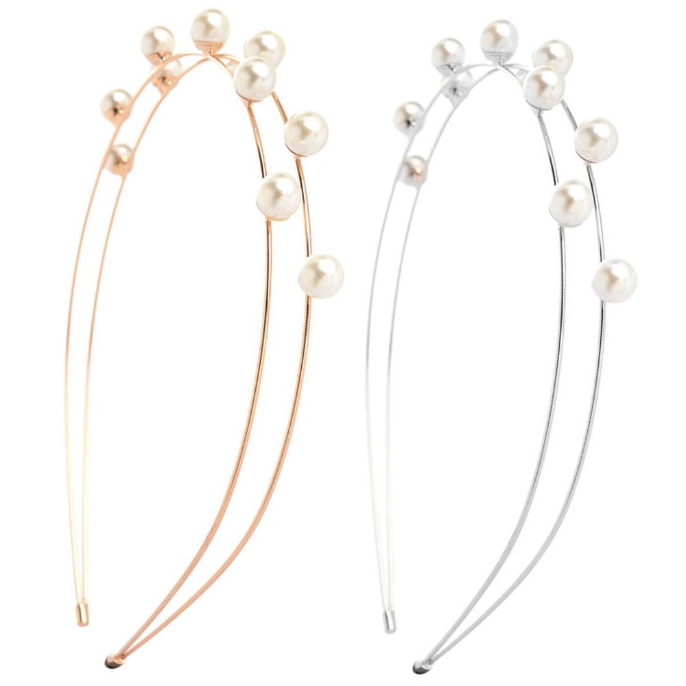 2PCS Rhinestone Headband Headwear Hair Hoop Head Band Hair Band for Women Imitation Pearl Hair Headdress Accessories (D#)