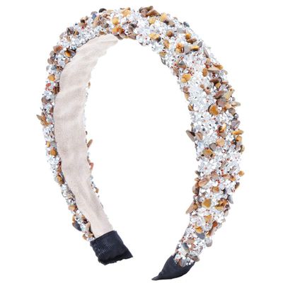 Handmade Luxury Natural Crystal Stone Headband Fashion Sponge Hairbands Hair-Band Headwear Accessories for Women Lady (Brown)