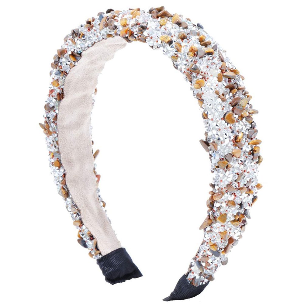 Handmade Luxury Natural Crystal Stone Headband Fashion Sponge Hairbands Hair-Band Headwear Accessories for Women Lady (Brown)