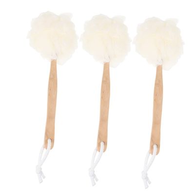 3pcs Exfoliating Sponge Body Scrubber Puff Sponge Back Scrubber Exfoliating Loofah Back Scrubber Mesh Bath Sponge Massage Man Long Handle Log Cleaning Brush White