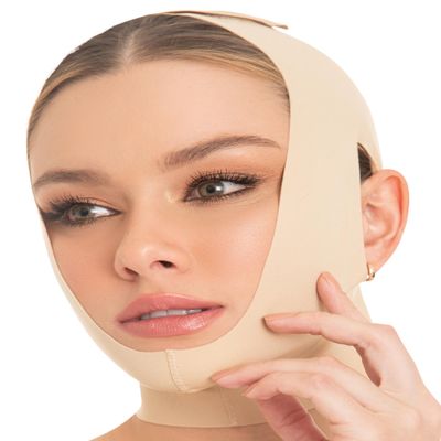 M&D Face Slimming Chin Strap Lipo Compression Garment Mentonera Postquirrgica Facial Beige XL