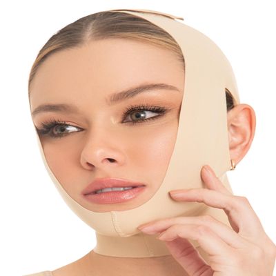 M&D Face Slimming Chin Strap Lipo Compression Garment Mentonera Postquirrgica Facial Beige S