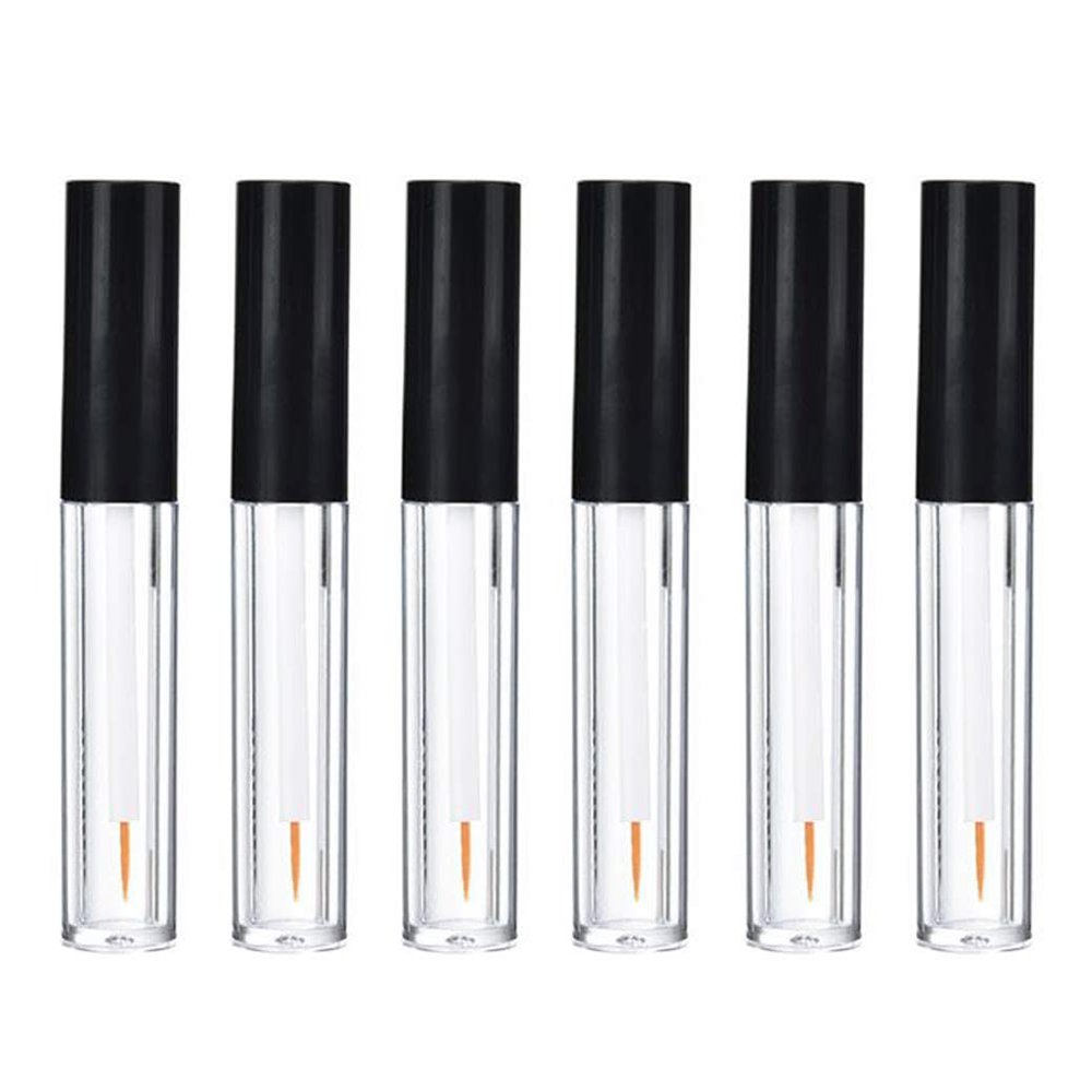 6Pcs 4ml Eyeliner Vials Tube Empty Refillable Plastic Clear Mascara Tube Eyelashes Tube Eyeliner Bottle With Plug and Black Lid Portable Travel Eyelash Growth Oil Tube Container