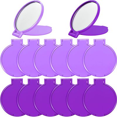 24 Pieces Mini Folding Round Compact Mirror Portable Pocket Makeup Mirror Bulk for Women Travel Daily Use, 2 Colors(Dark Purple, Light Purple)