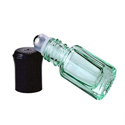 10Pcs 3ML/0.1OZ Portable Mini Sized Octagonal Shaped Perfume Glass Bottle with Black Lid Stainless Steel Roller On Bottle Homemade Perfume Sample Storage Container Jars Vials Color Random