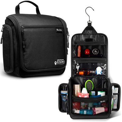 Travel Toiletry Bag for Men and Women - (10.6x10.6x3.2) Large Hanging Toiletry Organizer - Waterproof Hygiene Bag with Metal XXL Swivel Hook, with Sturdy Zippers and 19 Compartments for Toiletries