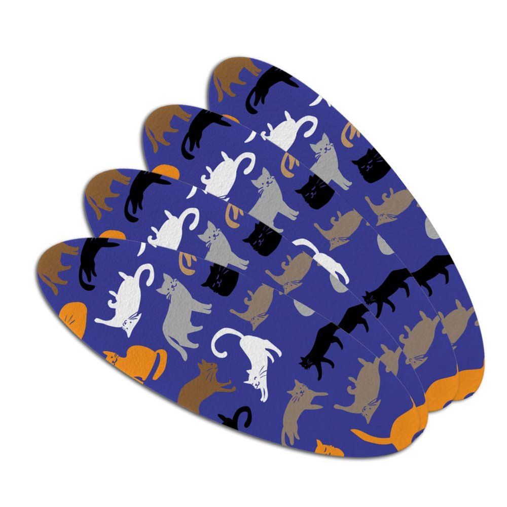 Crazy Cat Pattern Double-Sided Oval Nail File Emery Board Set 4 Pack