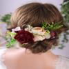 Anglacesmade Bridal Flower Hair Comb Burgundy Flower Cream Bud Wedding Wreath Bush Headpiece for Rustic Wedding Photo Shoot Prom Party Festival view 1