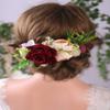 Anglacesmade Bridal Flower Hair Comb Burgundy Flower Cream Bud Wedding Wreath Bush Headpiece for Rustic Wedding Photo Shoot Prom Party Festival view 2