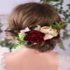 Anglacesmade Bridal Flower Hair Comb Burgundy Flower Cream Bud Wedding Wreath Bush Headpiece for Rustic Wedding Photo Shoot Prom Party Festival view 4