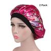 Magik Women Satin Night Sleep Cap Hair Bonnet Hat Silk Head Cover Wide Elastic Band (2 Pack, Burgundy Flower) view 1