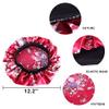 Magik Women Satin Night Sleep Cap Hair Bonnet Hat Silk Head Cover Wide Elastic Band (2 Pack, Burgundy Flower) view 2