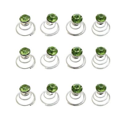 24 Pcs Gorgeous Rhinestones Hair Spirals Clips Shiny Metal Spiral Updo Prom Hair Pins Swirl Hair Twists Coils Wedding Hair Clips (Green)