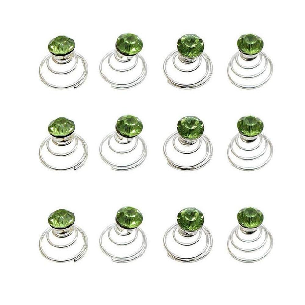 24 Pcs Gorgeous Rhinestones Hair Spirals Clips Shiny Metal Spiral Updo Prom Hair Pins Swirl Hair Twists Coils Wedding Hair Clips (Green)