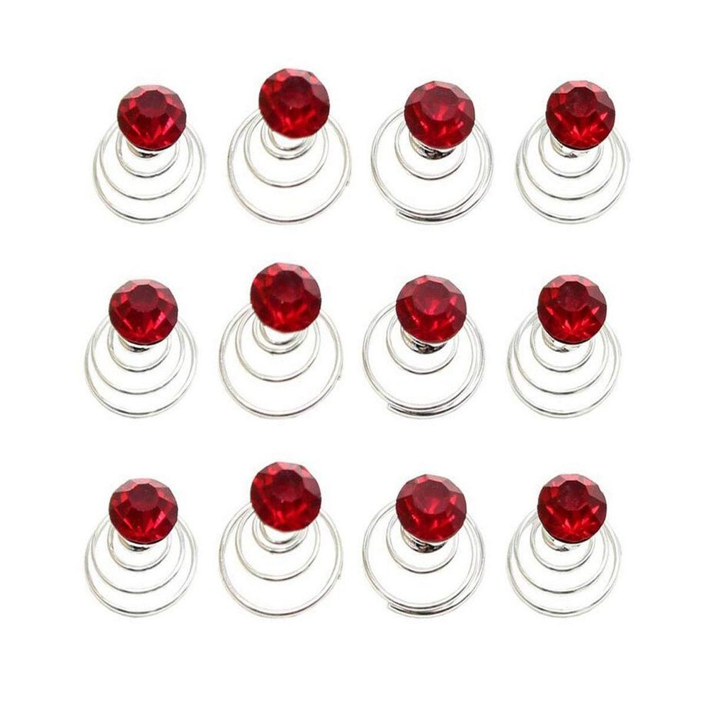 24 Pcs Gorgeous Rhinestones Hair Spirals Clips Shiny Metal Spiral Updo Prom Hair Pins Swirl Hair Twists Coils Wedding Hair Clips (Red)