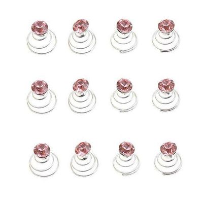 24 Pcs Gorgeous Rhinestones Hair Spirals Clips Shiny Metal Spiral Updo Prom Hair Pins Swirl Hair Twists Coils Wedding Hair Clips (Pink)