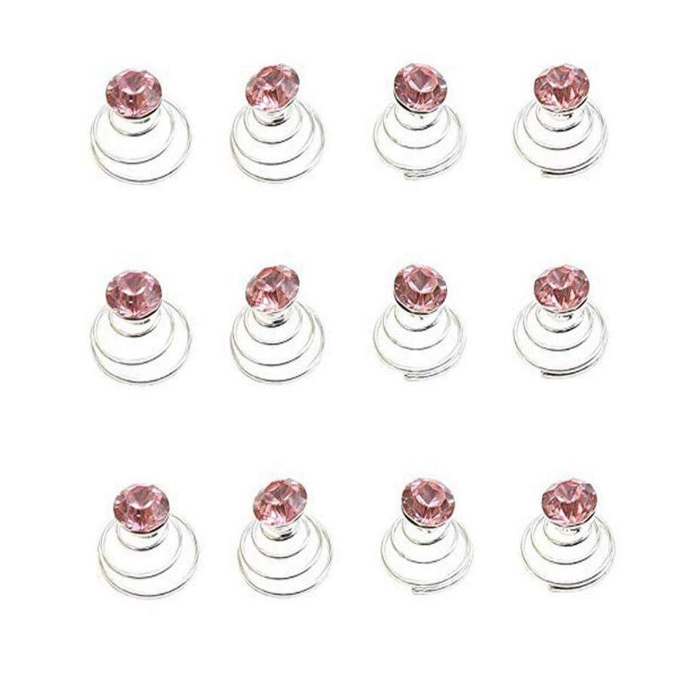 24 Pcs Gorgeous Rhinestones Hair Spirals Clips Shiny Metal Spiral Updo Prom Hair Pins Swirl Hair Twists Coils Wedding Hair Clips (Pink)
