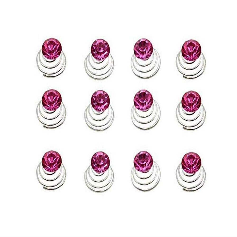 24 Pcs Gorgeous Rhinestones Hair Spirals Clips Shiny Metal Spiral Updo Prom Hair Pins Swirl Hair Twists Coils Wedding Hair Clips (Rose Red)