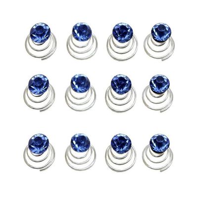 24 Pcs Gorgeous Rhinestones Hair Spirals Clips Shiny Metal Spiral Updo Prom Hair Pins Swirl Hair Twists Coils Wedding Hair Clips (Blue)