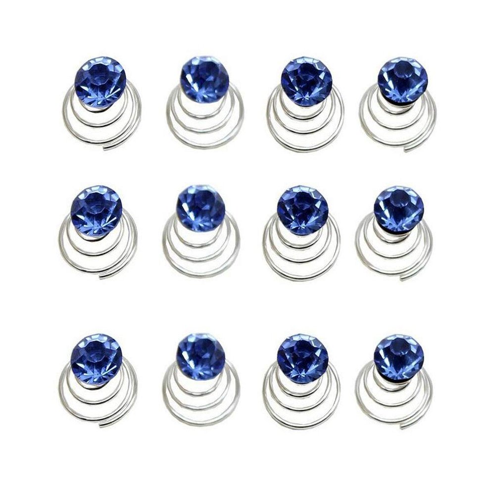 24 Pcs Gorgeous Rhinestones Hair Spirals Clips Shiny Metal Spiral Updo Prom Hair Pins Swirl Hair Twists Coils Wedding Hair Clips (Blue)