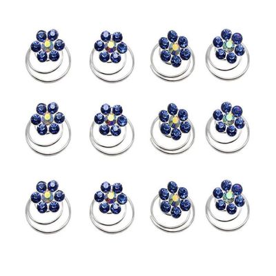 24PCS Rhinestone Flower Spiral Hair Pin Crystal Hair Twisters Coils Hair Clips Metal Spiral Twist Hairpins Hair Pins Wedding Bridal Hair Accessories (Blue)