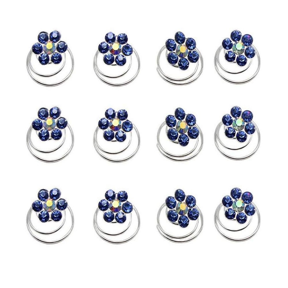 24PCS Rhinestone Flower Spiral Hair Pin Crystal Hair Twisters Coils Hair Clips Metal Spiral Twist Hairpins Hair Pins Wedding Bridal Hair Accessories (Blue)