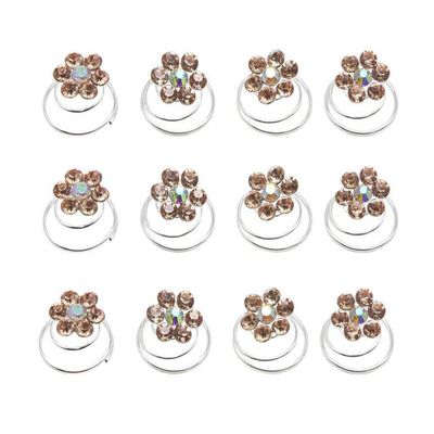 24PCS Rhinestone Flower Spiral Hair Pin Crystal Hair Twisters Coils Hair Clips Metal Spiral Twist Hairpins Hair Pins Wedding Bridal Hair Accessories (Champagne)