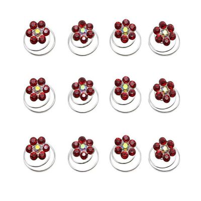 24PCS Rhinestone Flower Spiral Hair Pin Crystal Hair Twisters Coils Hair Clips Metal Spiral Twist Hairpins Hair Pins Wedding Bridal Hair Accessories (Red)