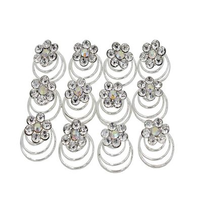 24PCS Rhinestone Flower Spiral Hair Pin Crystal Hair Twisters Coils Hair Clips Metal Spiral Twist Hairpins Hair Pins Wedding Bridal Hair Accessories (White)