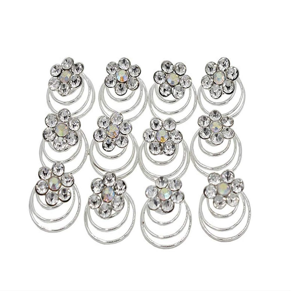 24PCS Rhinestone Flower Spiral Hair Pin Crystal Hair Twisters Coils Hair Clips Metal Spiral Twist Hairpins Hair Pins Wedding Bridal Hair Accessories (White)