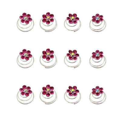 24PCS Rhinestone Flower Spiral Hair Pin Crystal Hair Twisters Coils Hair Clips Metal Spiral Twist Hairpins Hair Pins Wedding Bridal Hair Accessories (Rose Red)