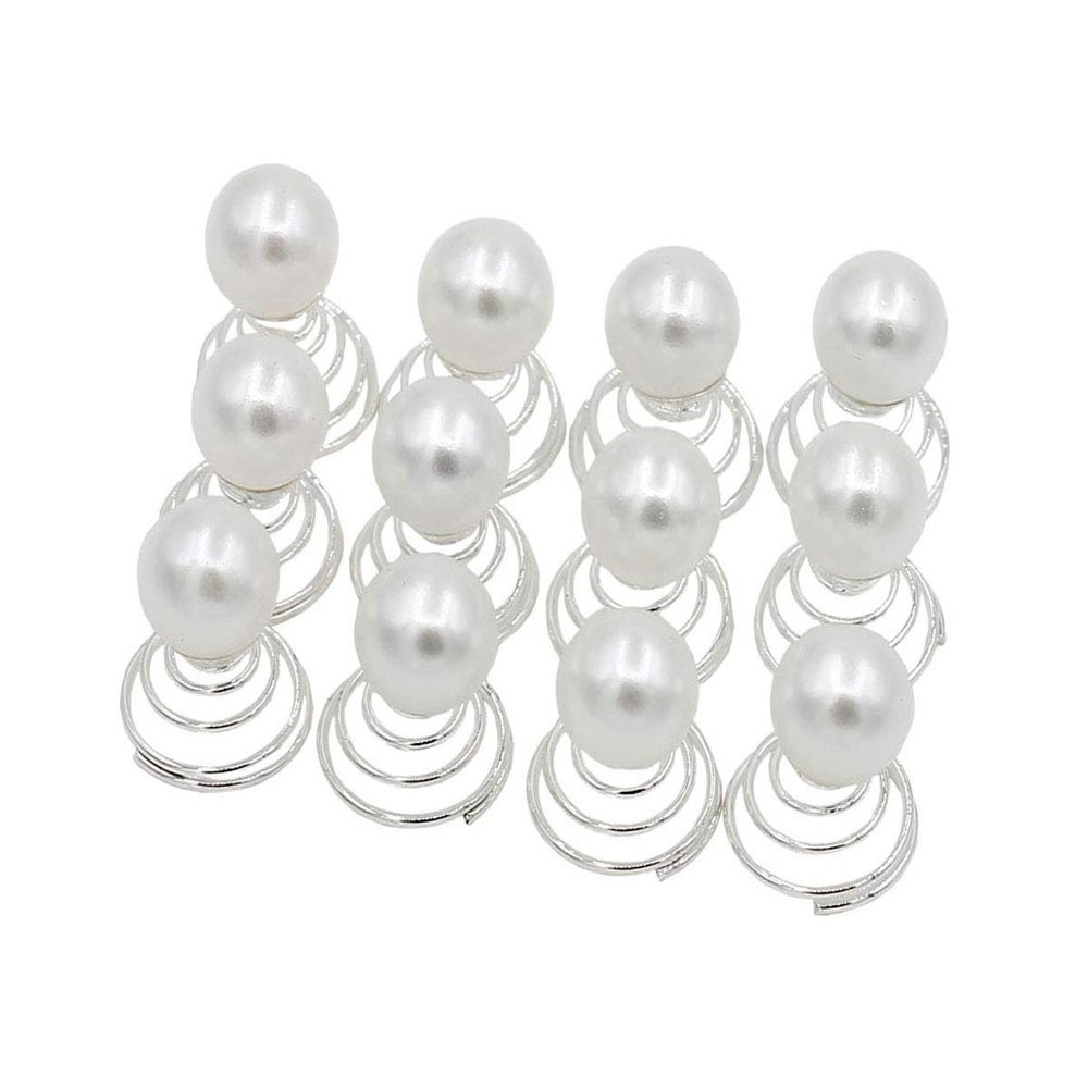 24PCS Imitation Pearl Spiral Hair Pins Metal Spiral Twist Hairpins Bobby Pins Barrette Hair Clips Hair Bun Hair Accessories for Women Lady (White)