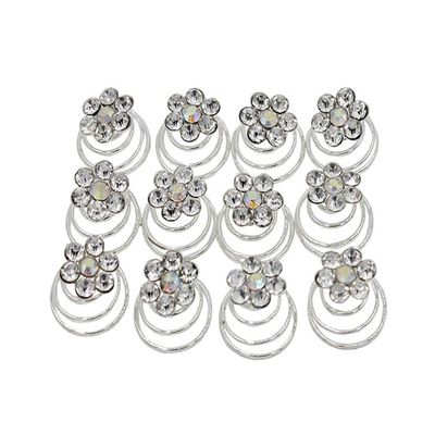 24 PCS Women Flower Crystal Swirl Hair Twists Coils Spirals Hair Clip Imitation Pearl Spiral Bobby Hair Pins Twist Hair Pins for Wedding Party (E#)