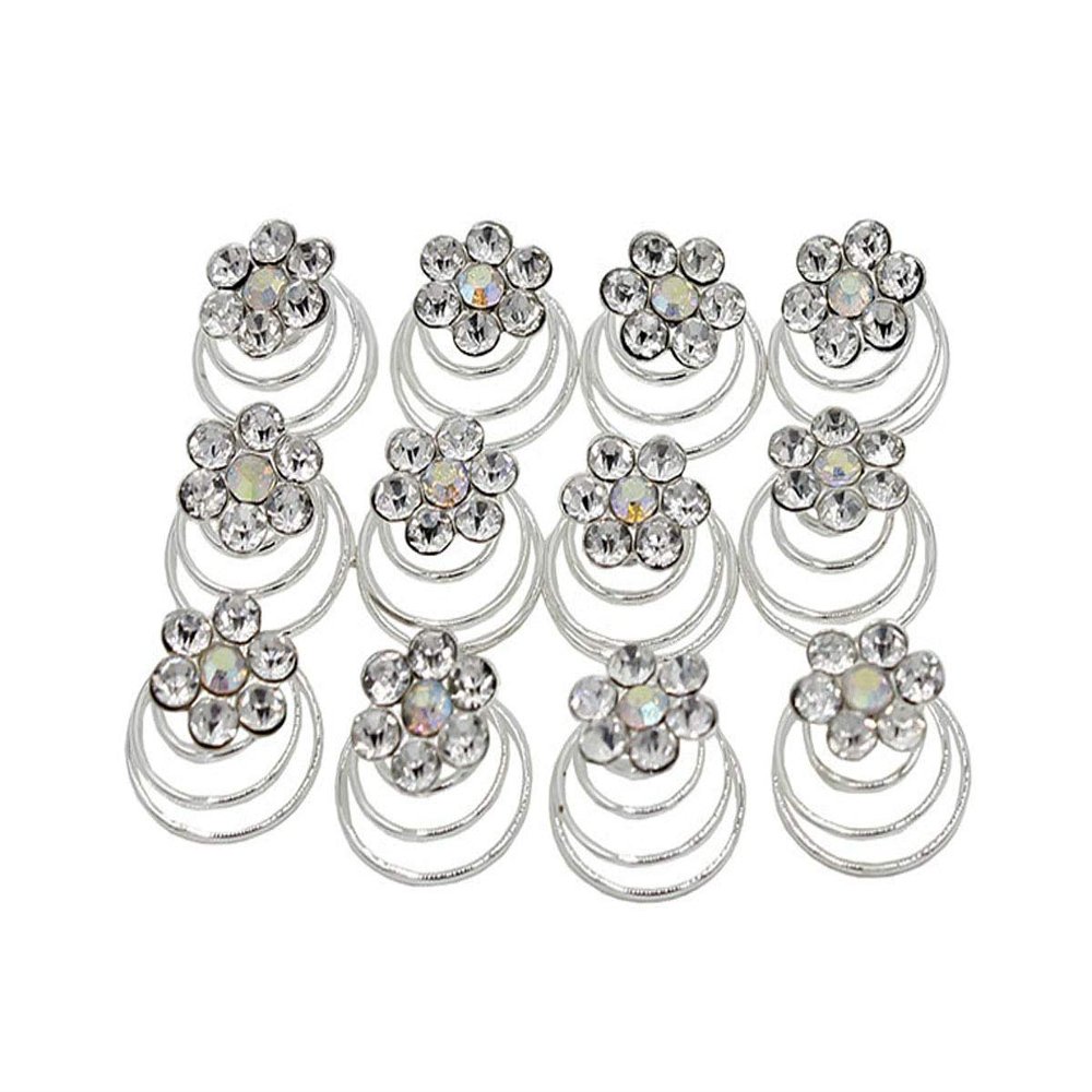 24 PCS Women Flower Crystal Swirl Hair Twists Coils Spirals Hair Clip Imitation Pearl Spiral Bobby Hair Pins Twist Hair Pins for Wedding Party (E#)