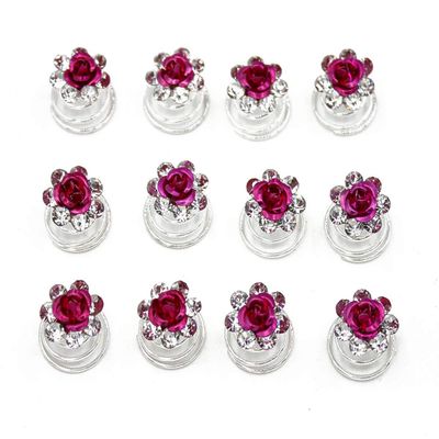 24 Pcs Bridal Wedding Rhinstone Spiral Twist Screw Hair Pins Rose Flower Hair Clips Spiral Bobby Pins Hair Bun Styling Tool Hair Accessories (Rose Red)
