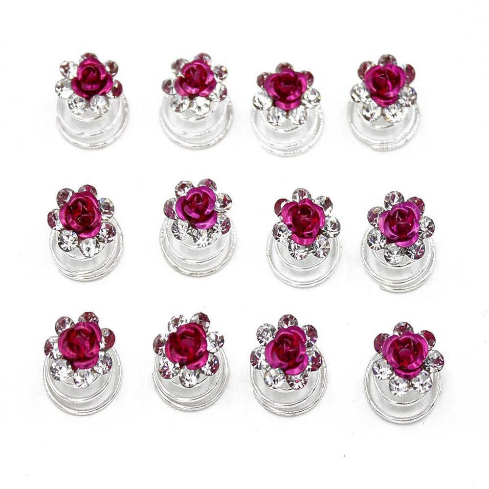 24 Pcs Bridal Wedding Rhinstone Spiral Twist Screw Hair Pins Rose Flower Hair Clips Spiral Bobby Pins Hair Bun Styling Tool Hair Accessories (Rose Red)