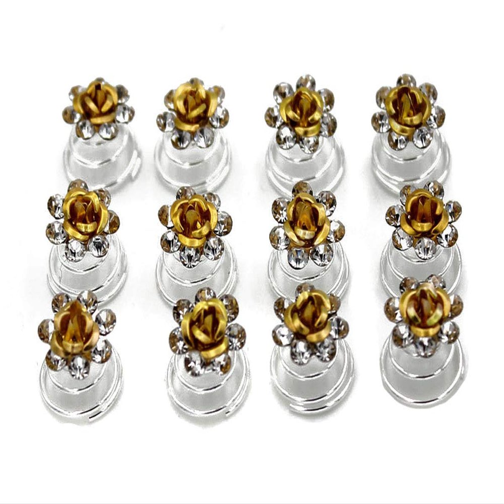 24 Pcs Bridal Wedding Rhinstone Spiral Twist Screw Hair Pins Rose Flower Hair Clips Spiral Bobby Pins Hair Bun Styling Tool Hair Accessories (Gold)