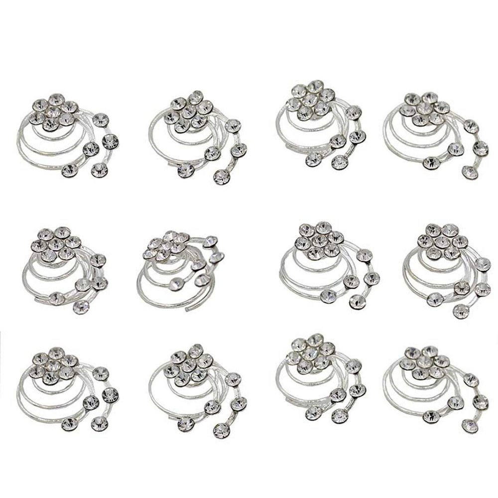 24 PCS Women Flower Crystal Swirl Hair Twists Coils Spirals Hair Clip Imitation Pearl Spiral Bobby Hair Pins Twist Hair Pins for Wedding Party (B#)