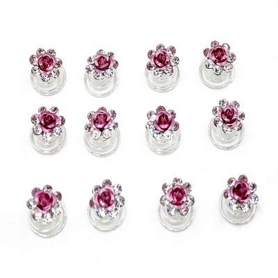 24 Pcs Bridal Wedding Rhinstone Spiral Twist Screw Hair Pins Rose Flower Hair Clips Spiral Bobby Pins Hair Bun Styling Tool Hair Accessories (Pink)